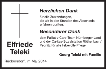 Traueranzeige von Elfriede Teleki von Pegnitz-Zeitung
